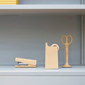 Michael Sodeau’s functional collection of office essentials comprises a stapler, tape dispenser and scissors in a stand. Featuring a plastic casing and available in three different colours.