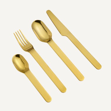 Designed by Swiss design studio BIG-GAME, Everyday Cutlery is an cutlery series comprising plain knives, forks, spoons and teaspoons. It is made in durable stainless steel with silver or gold finish. 