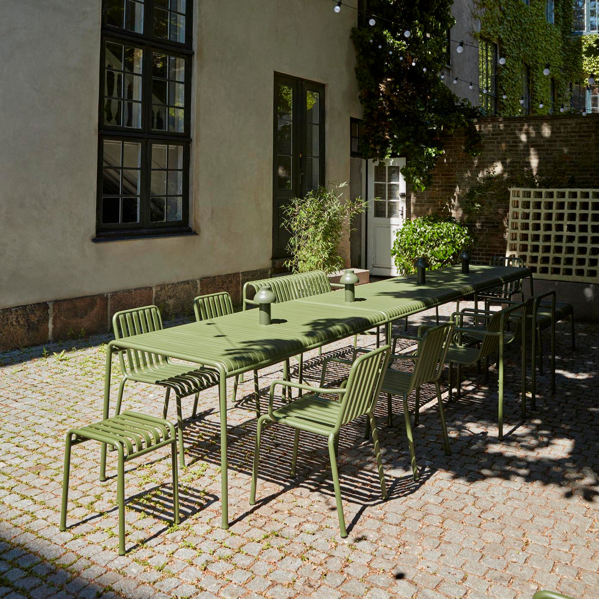 Designed by French brothers Ronan and Erwan Bouroullec, Palissade is a collection of outdoor furniture for HAY in powder coated or hot galvanised steel. United by a common principle of symmetrical geometry, the Palissade collection is engineered to reproduce the same visual simplicity and core strength throughout. 