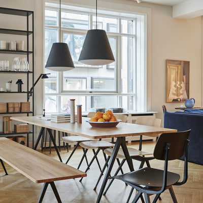 An elemental looking light available as either a small or large pendant. The fabric cord comes with a magnetic moulded ceiling cap in a textured finish. The ABS convex diffuser emits a warm, even illumination. 